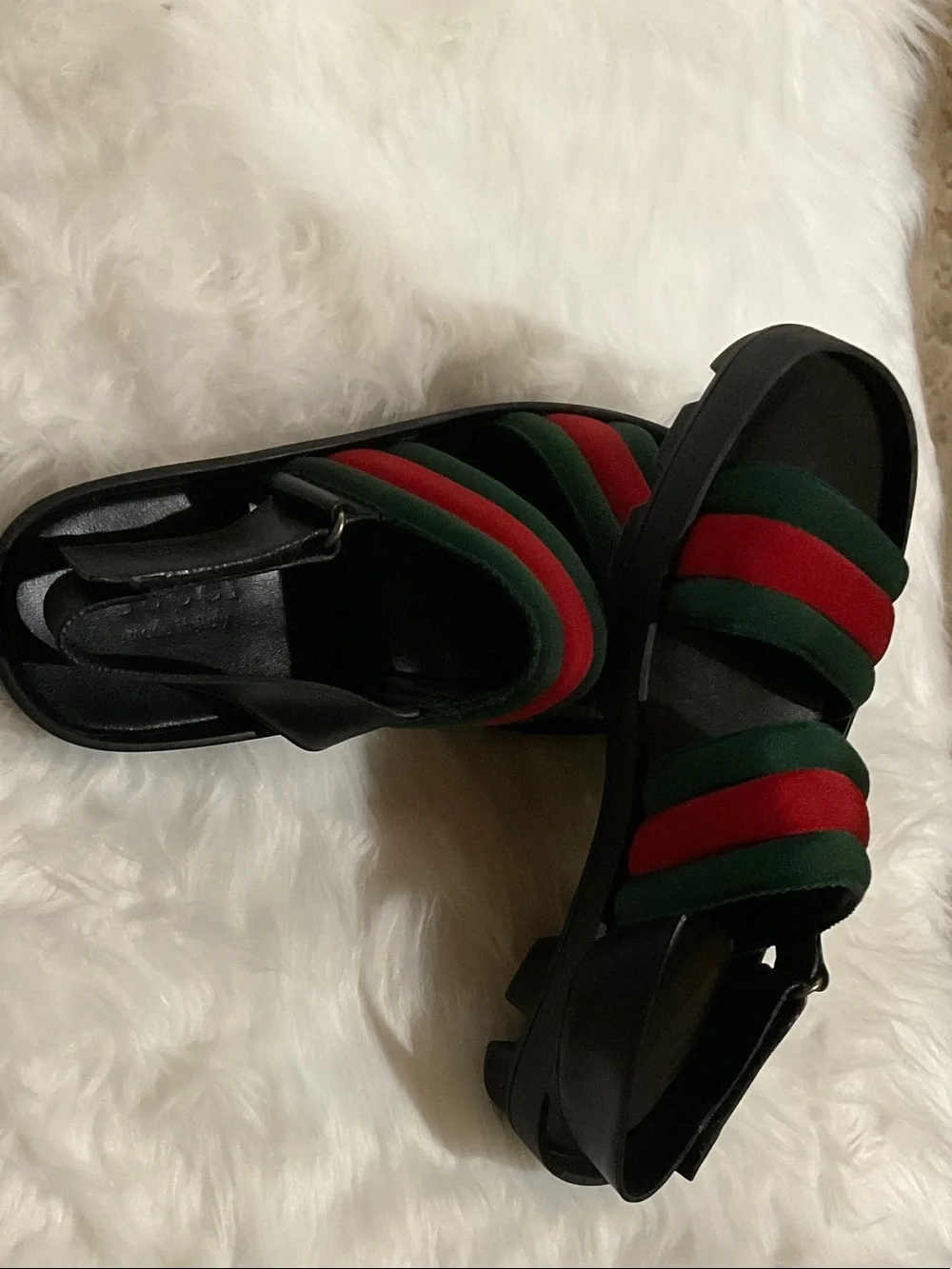 Gucci Black Sandals with Green and Red Straps